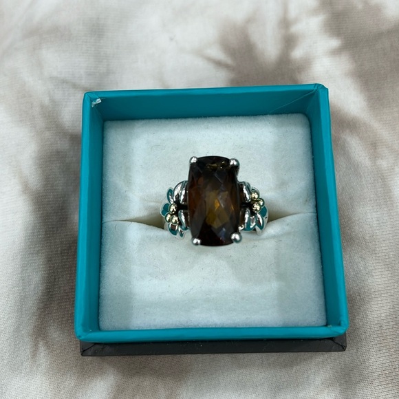 Ann King Sterling Silver & 18k Gold Whiskey Quartz Ring Size 8 - Picture 1 of 6